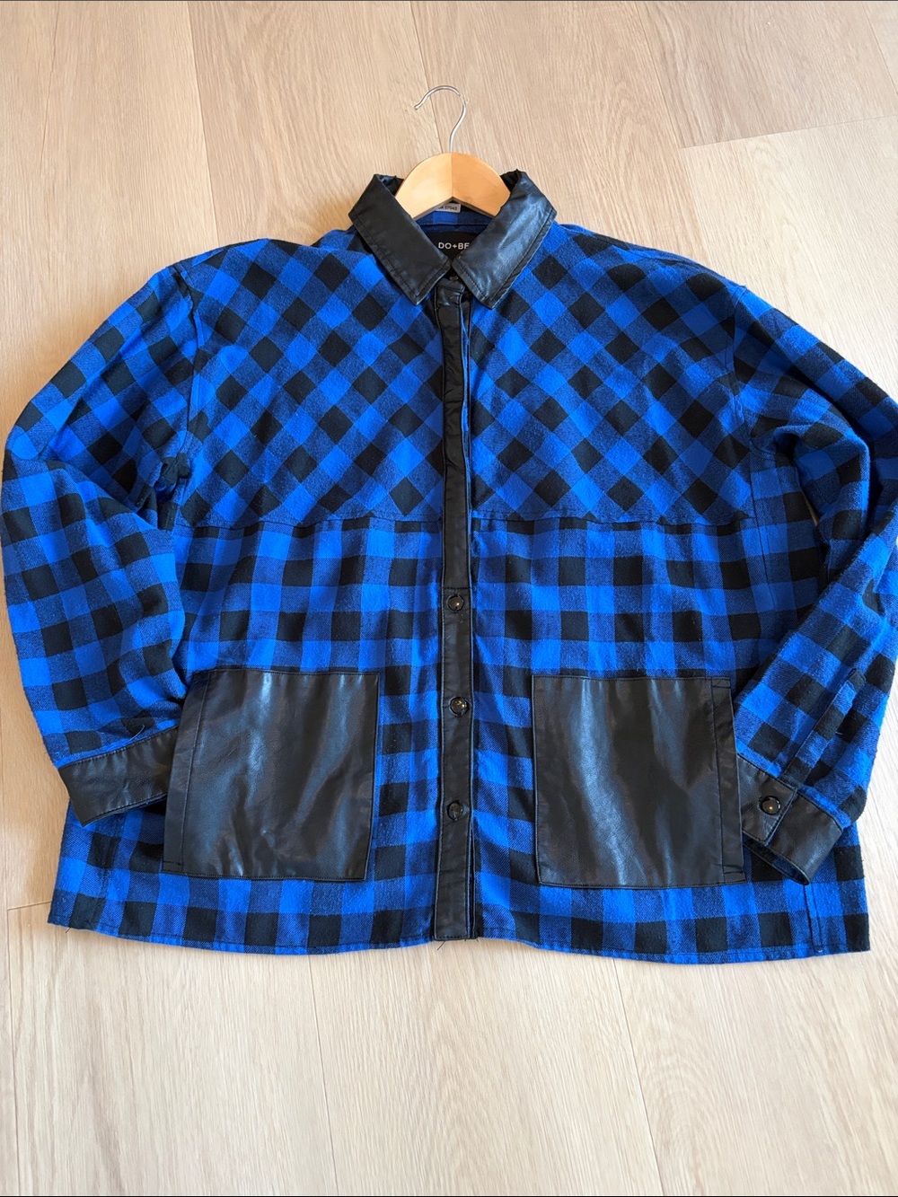 DO+BE Blue and Black Plaid women’s shirt.
